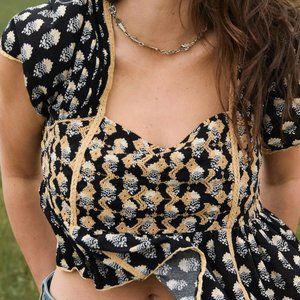 AE Cropped Embroidered Babydoll Top